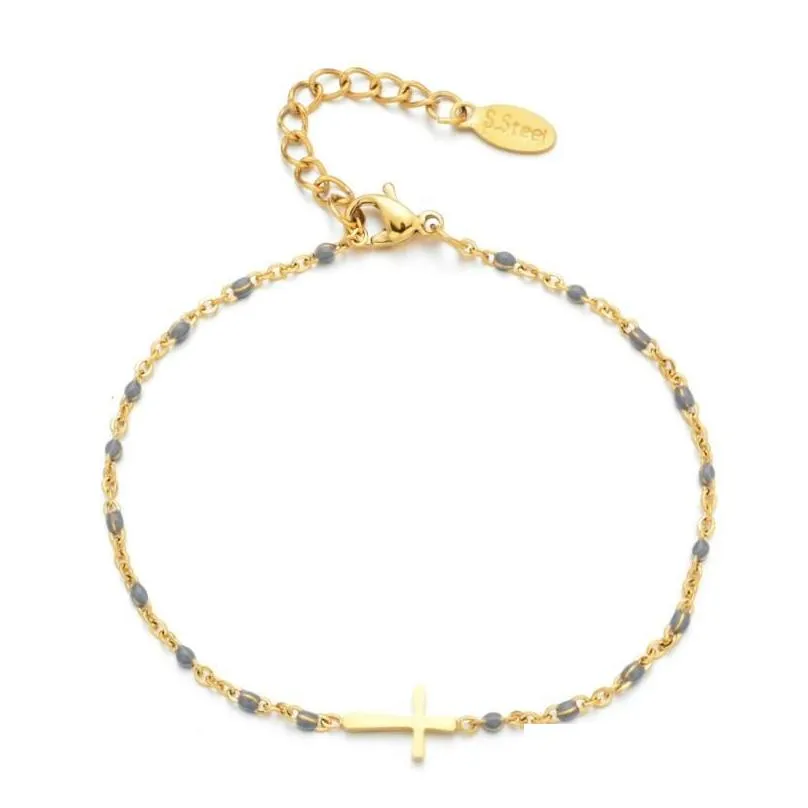 Charm Bracelets Dainty Boho Crystal Beads Stone Cross Anklets For Women Teen Girls Stainless Steel Gold Chain Handmade Jewelry