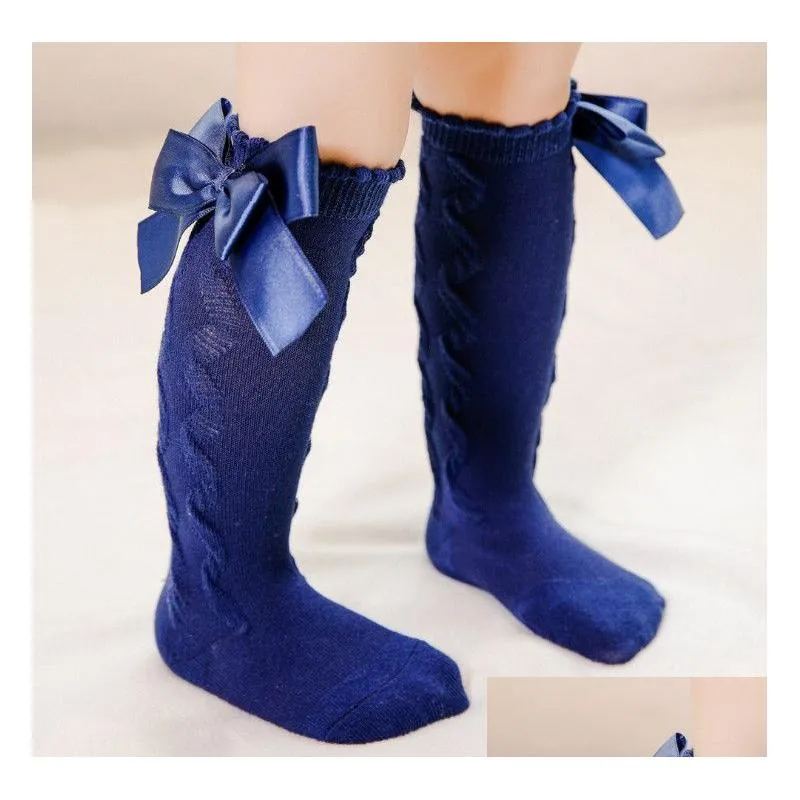 Fall Baby girls ribbon Bows socks spain style kids twist knitted knee high princess sock children cotton breathable legs Q0924