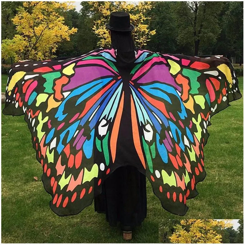 Women Butterfly Wing Large Fairy Cape Scarf Bikini Cover Up Chiffon Gradient Beach Cover Up Shawl Wrap Peacock Sarong 16 Colors