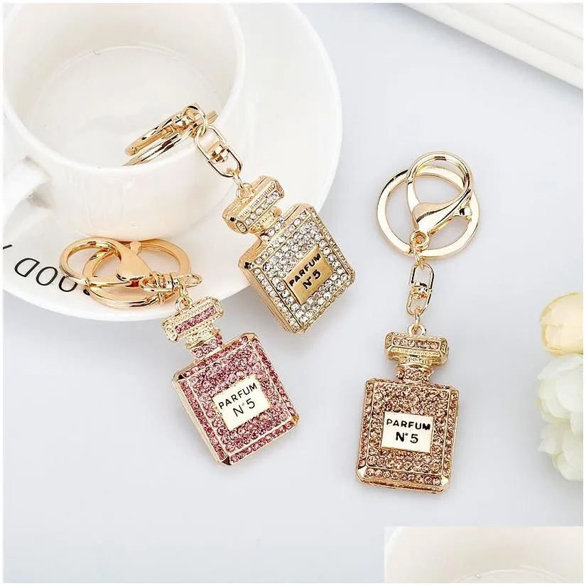 Jewelry Rhinestone Crystal 3 Colors Perfume Bottle Shape Pendant Keychain Gifts Car Handbag Key Holder Party Gift