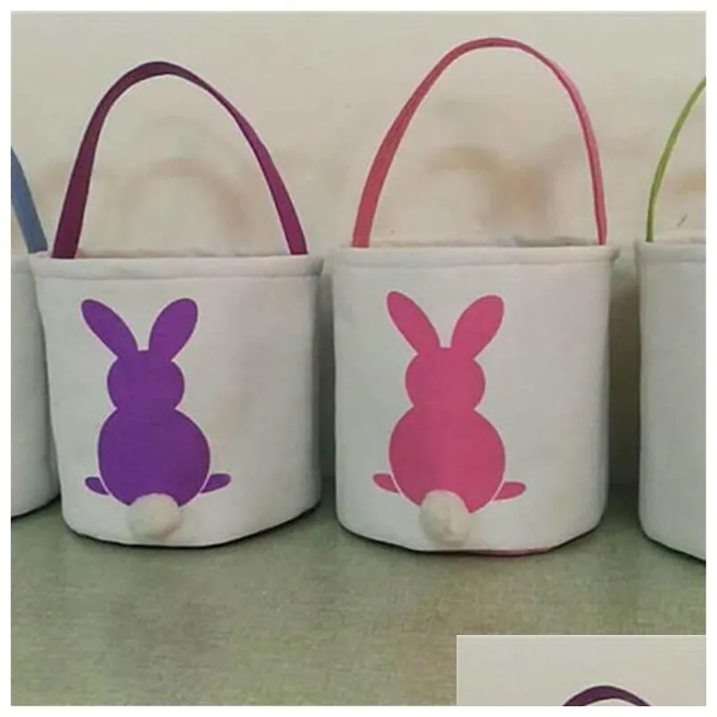 Easter Bunny Ears Basket Handbag Mix Color canvas easter bunny ear bags for kids gift bucket Cartoon Rabbit carring eggs Baskets