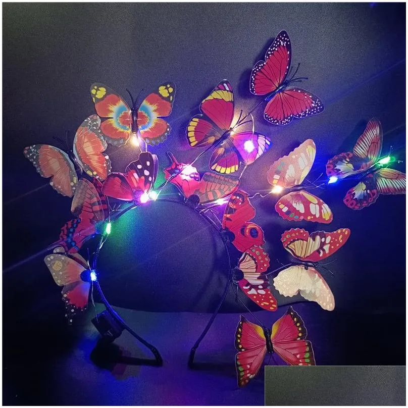 Led Rave Toy LED Light Glowing Flashing Butterfly Fascinator Headband Crown Tea Party Halloween Costume Headpiece Wedding