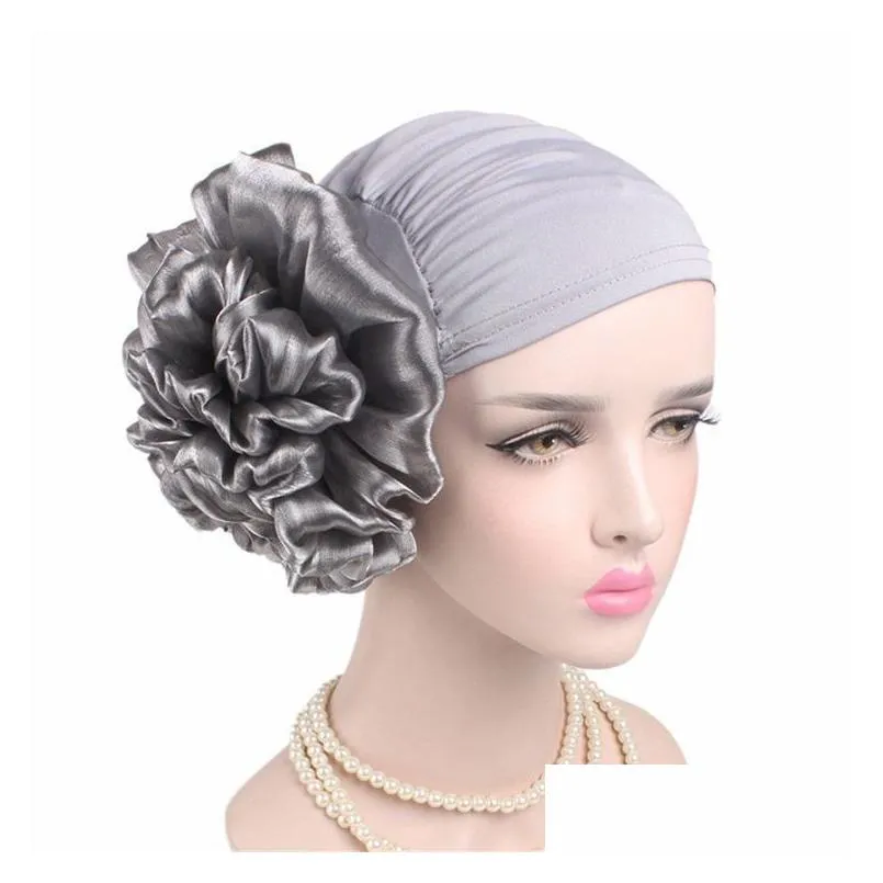 women big flower turban muslim turbante elastic head wraps chemo hair loss sleeping cap ladies beanie girls hat 9 colors