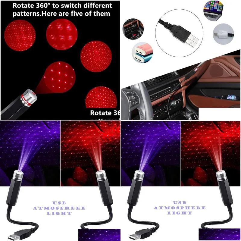 Auto LED Working Light Car Decorative Lights Vehicle Roof Star Night Lights Projector AtmosphereUSB Lamps