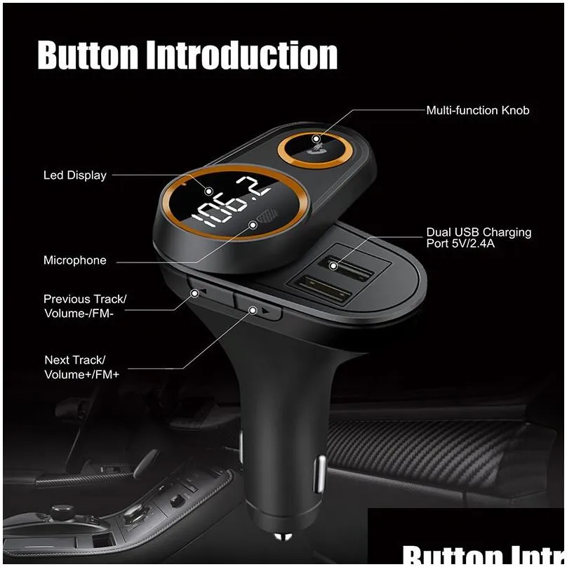 Bluetooth FM Transmitter Hands Free Calling Voice Navigation Music Player Car  Bluetooth Car Kit Support Micro SD TF