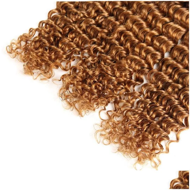 9A Grade Brazilian Virgin Hair 1B/30 Deep Curly Wave 3/4 Bundles 100% Unprocessed Human Hair Deep Wave Natural Ombre Color