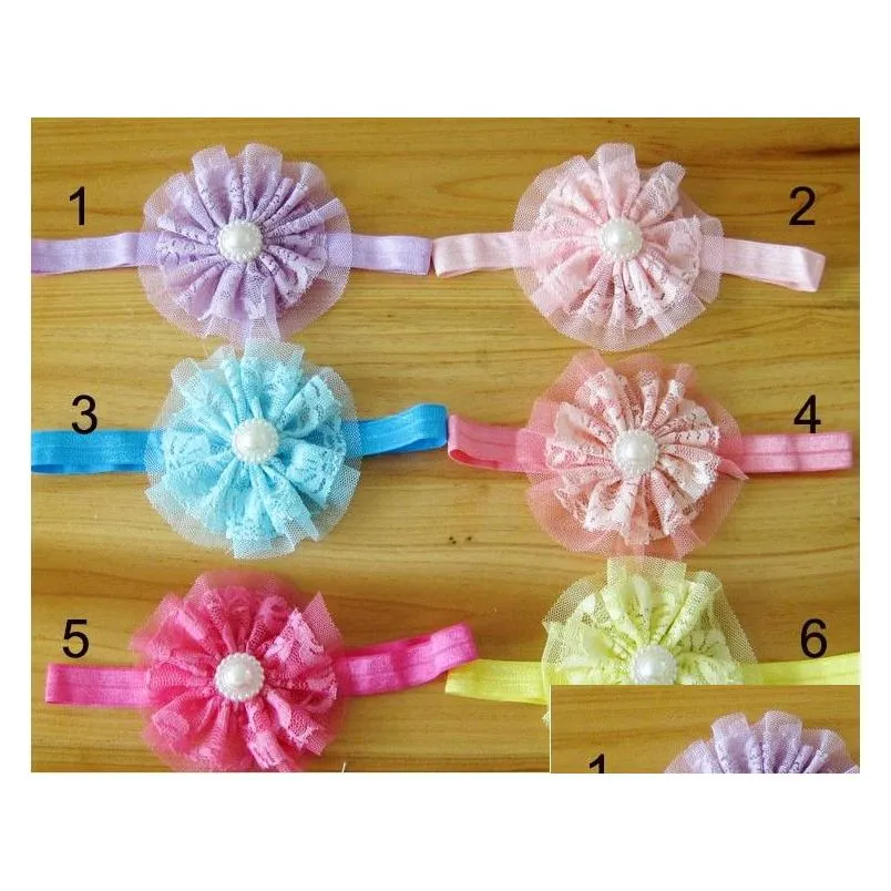 Hot Sale Hair Accessories For Infant Baby Lace Big Flower Pearl Princess Babies Girl Hair Band Headband Baby`s Head Band Kids Hairwear