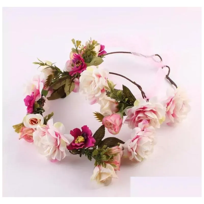 Mommy Kids Wreath Rose Flowers Headband Floral Crown Hairbands Wedding Girls Headwear Headdress Wedding Florial hair Accesaries