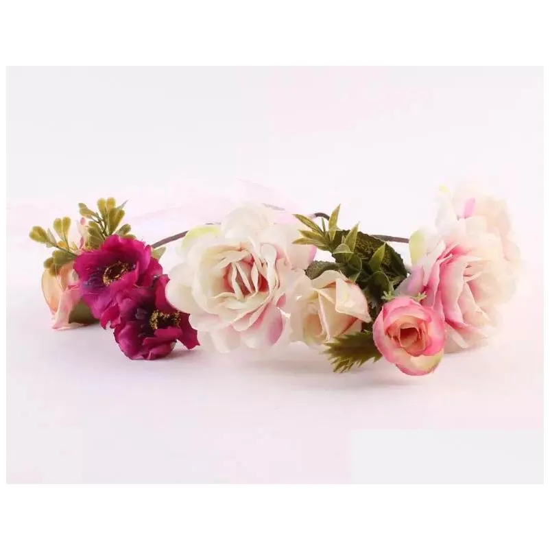 Mommy Kids Wreath Rose Flowers Headband Floral Crown Hairbands Wedding Girls Headwear Headdress Wedding Florial hair Accesaries