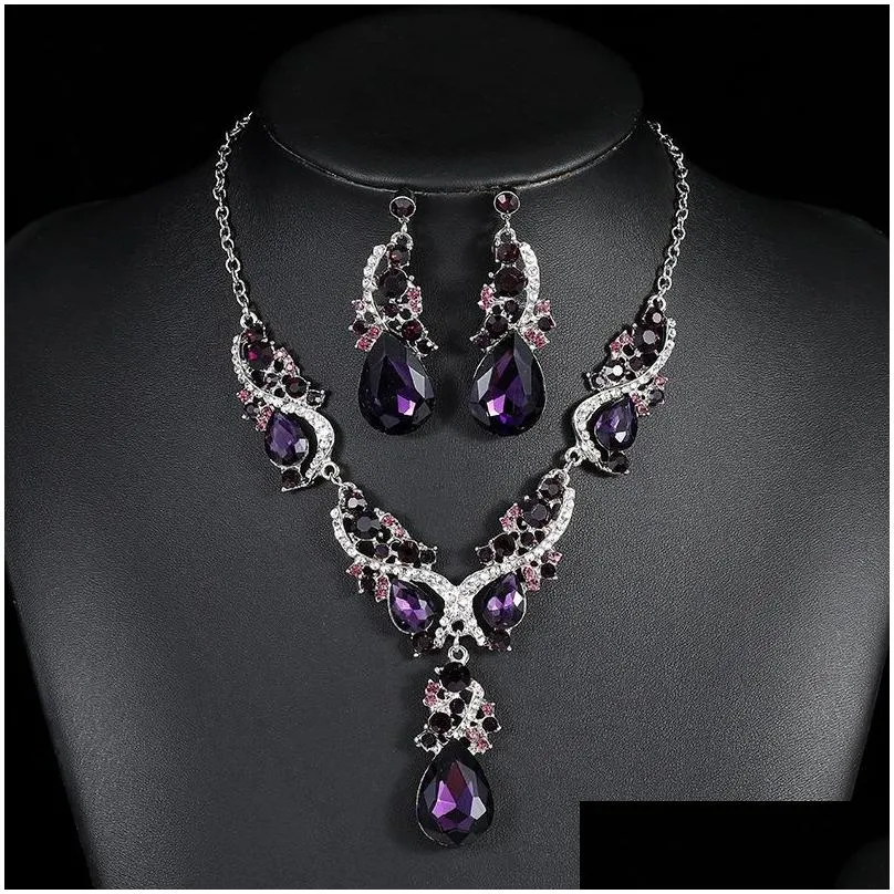Earrings & Necklace Fashion Multiple Crystal Prom Wedding Jewelry Sets For Women Accessories Peacock Bridal SetsEarrings