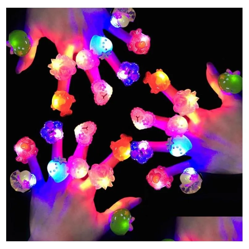 LED Light Up Rings Glow Party Favors Flashing Kids Prizes Box Toys Birthday Classroom Rewards Easter Theme Treasure Supplies Acrylic Cartoon