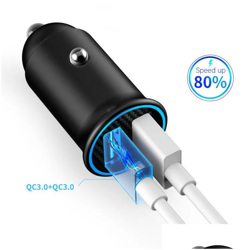 Car  With luminous PD3.0 30W Mini Full Metal Dual QC 3.0 QC4.0 USB Type C Quick Charging For mobile phone