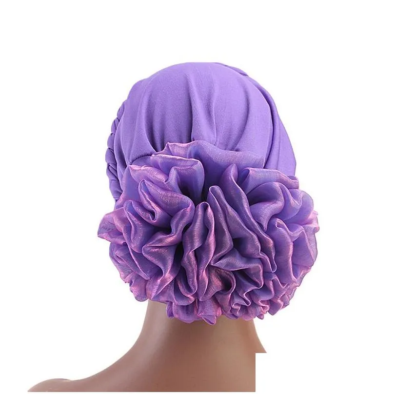 Woman Big Flower Turban Elastic Cloth Hair Accessories Hair Bands Hat Chemo Ladies Muslim Scarf Hijab Cap Flower Bonnet Beanie for