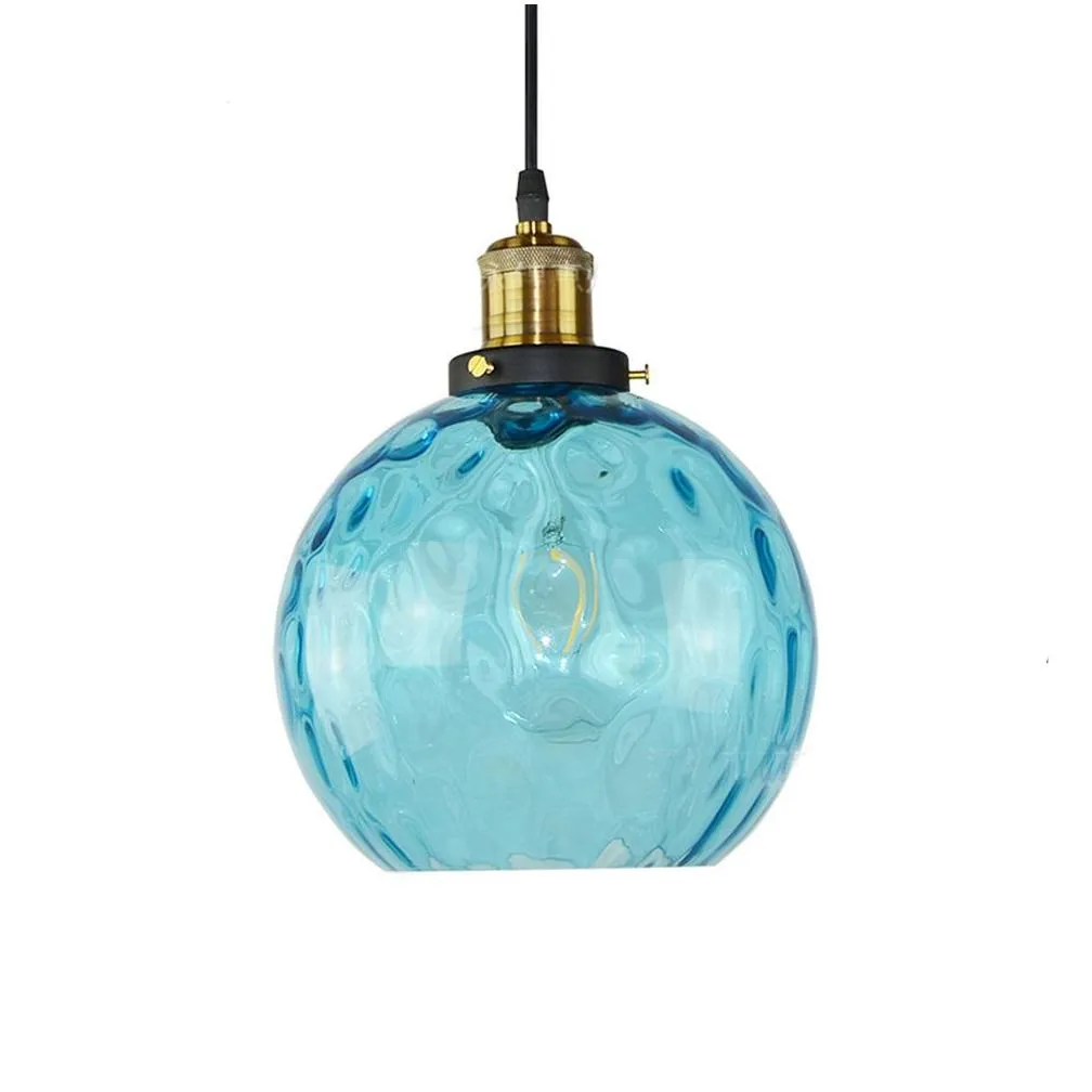 Loft modern blue color glass pendant light LED E27 vintage Nordic hanging lamp with 3 size for bedroom lobby restaurant office