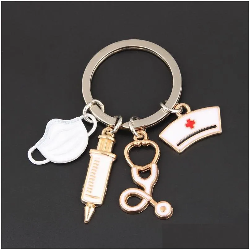 New Doctor Keychain Medical Tool Key Ring Injection Syringe Stethoscope Nurse Cap Keychains Medico Gift DIY Jewelry Handmade