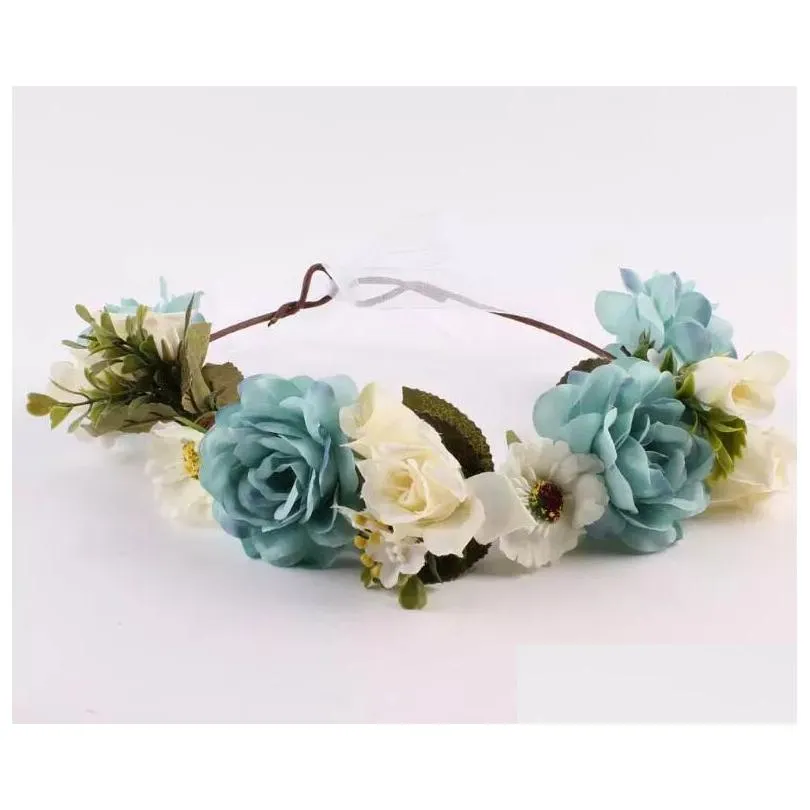 Mommy Kids Wreath Rose Flowers Headband Floral Crown Hairbands Wedding Girls Headwear Headdress Wedding Florial hair Accesaries