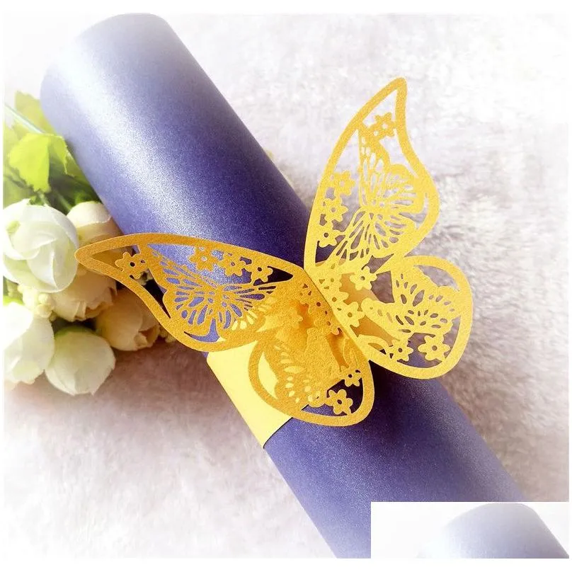 butterfly hollow napkin rings 3d paper napkin buckle for wedding baby shower party restaurant table decor273t