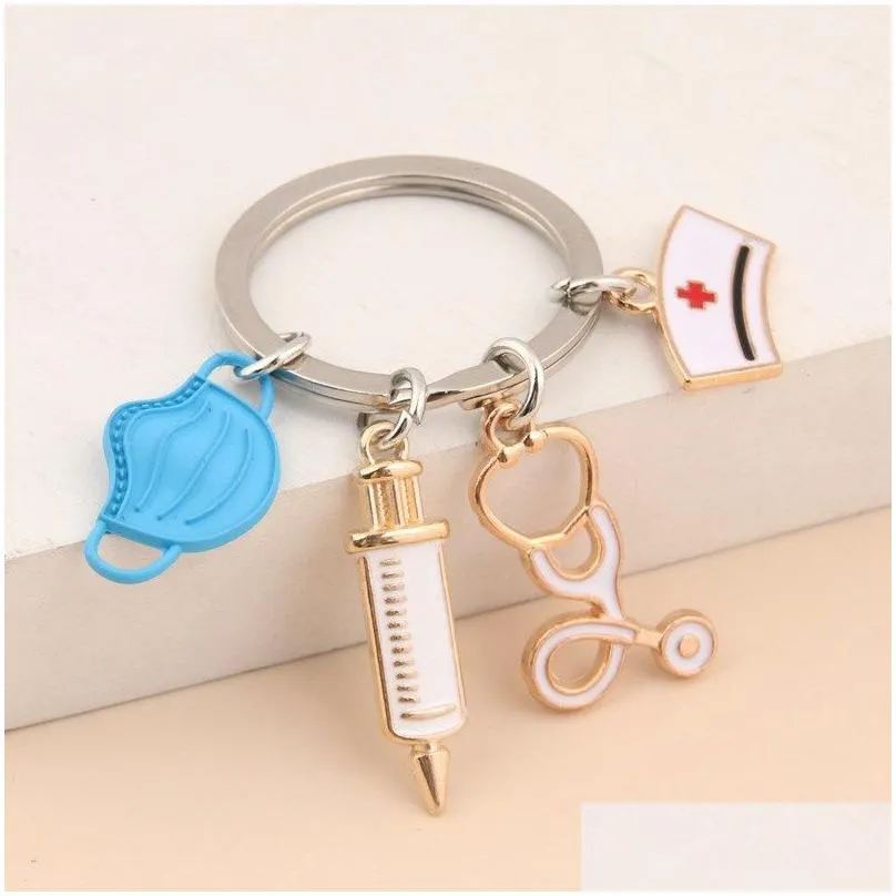 New Doctor Keychain Medical Tool Key Ring Injection Syringe Stethoscope Nurse Cap Keychains Medico Gift DIY Jewelry Handmade