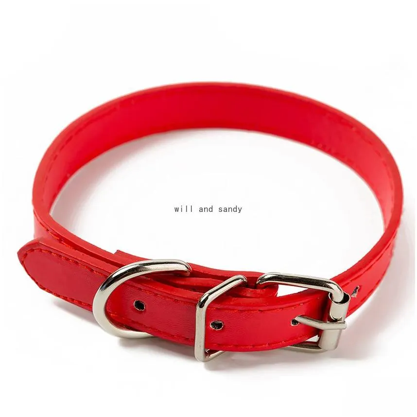 Pin Buckle Adjustable Candy Color PU Leather Adjustable Dog Collars Sturdy Puppy Leash Collar Pet Supplies Red Black Blue