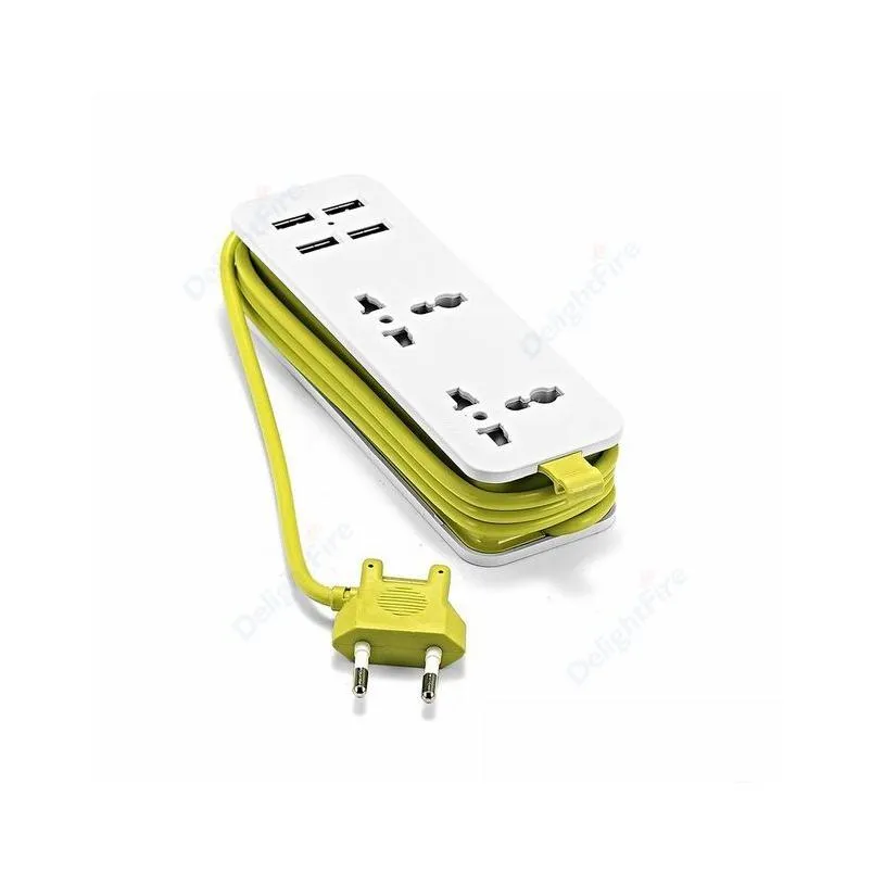 Power Plug Adapter EU Strip With 4 USB Portable Extension Socket Euro 1.5m Cable Travel Smart Phone Wall  Desktop Hub
