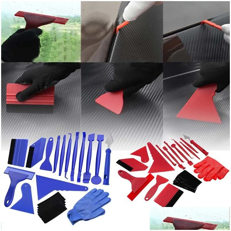 21pcs Portable Felt Edge Squeegee Tool Cars Vinyl Wrap Application Decal Scraper Auto Cleaning Car Brush Tools Accessories
