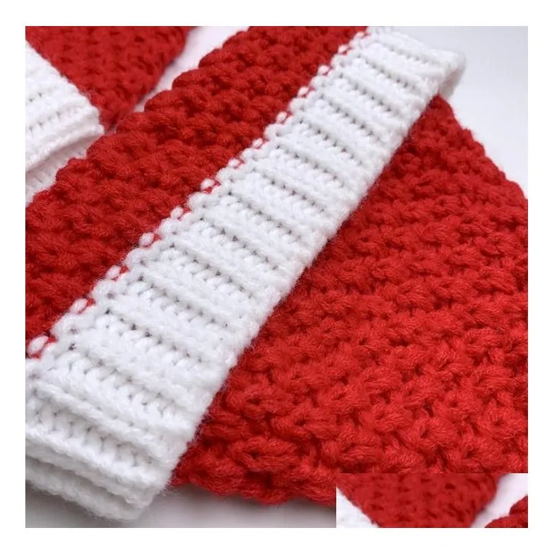 Santa Hat Christmas Party Red White Knitted Winter Pom Beanie Caps Soft for Boys Girls Adults