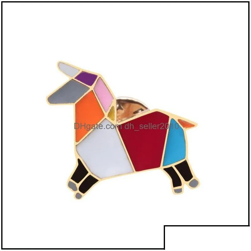 Pins Brooches Origami Splicing Brooch Rabbit Whale Penguin Enamel Pins Metal Lapel Pin Badges Jewelry 594 H1 Drop Delivery 2021 Dhsel