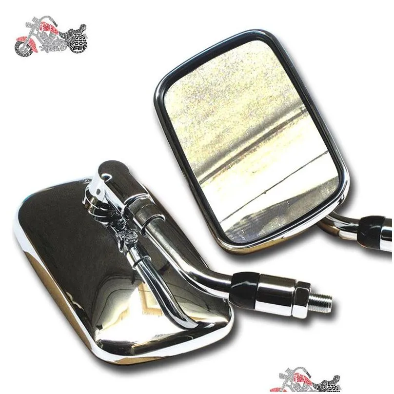 Motorcycle Mirror Chrome Rearview Side Mirrors For Honda Kawasaki Suzuki 10mm Thread Retrovisor Moto Bike Custom Chopper