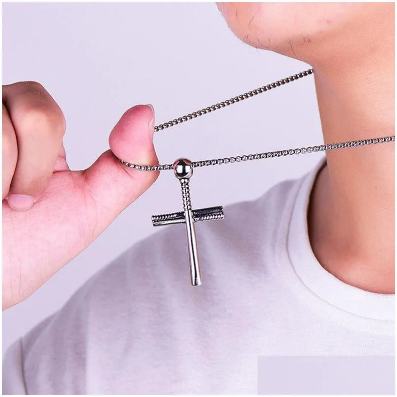 Pendant Necklaces HNSP Hip Hop Rock Baseball Gold Cross Necklace For Men Male Stainless Steel Chain Jewelry1