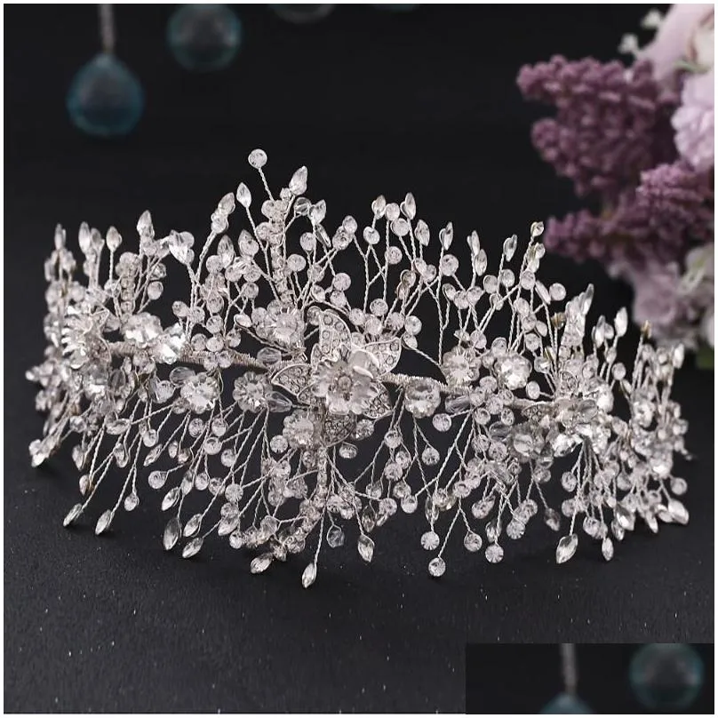 TRiXY H286 Wedding Hair Accessory Alloy Flower Headpiece Bridal Headwear Rhinestone Ornament Tiara For Girl Clips & Barrettes