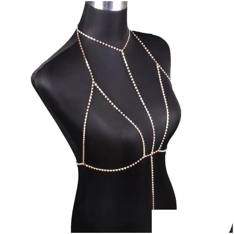 Other Sexy Crystal Bra Slave Harness Body Chain Women Rhinestone Choker Necklace Bikini Beach Fashion Jewelry