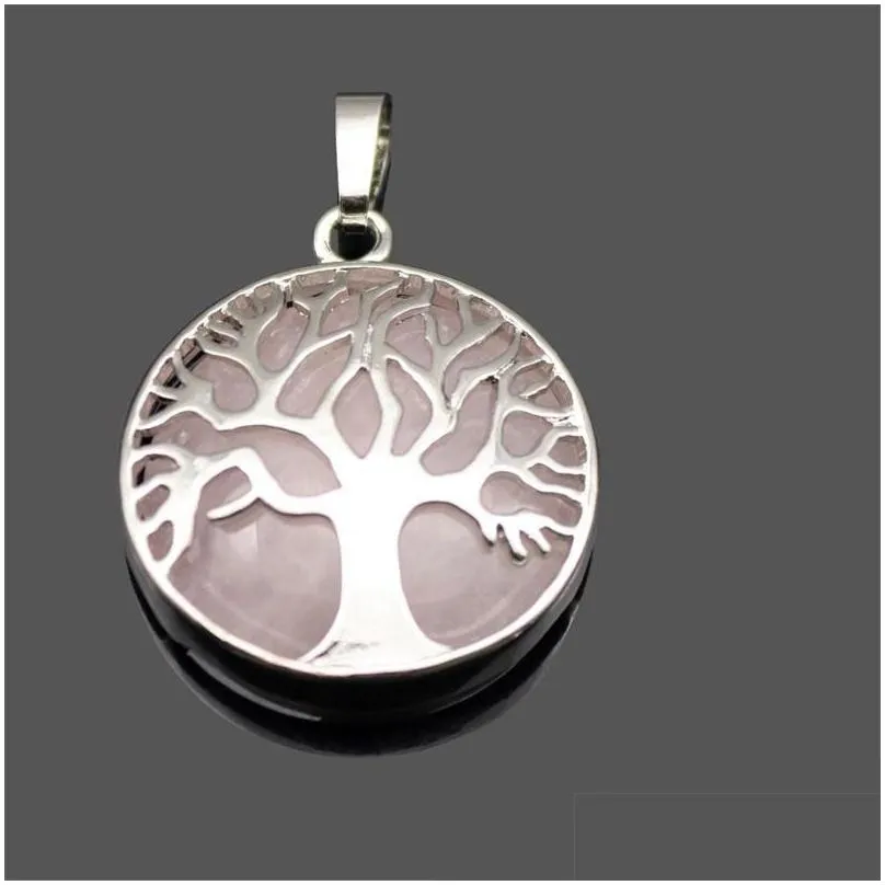New Natural Stone Pendant Gemstone Tree of life Charms Pendant DIY Necklace For Women Men Jewelry
