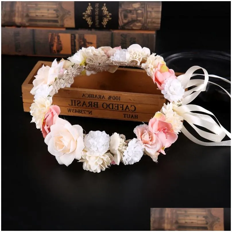 Bridal wedding garlands Girls princess colorful simulation flowers wreaths holiday head accessories Kids beach photography wreaths