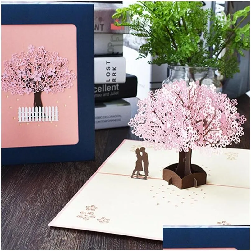 Handmade Up Romantic Birthday, Anniversary, Dating Card For Husband, Wife, Boyfriend, Girlfriend - Cherry Blossom Tree With Greeting