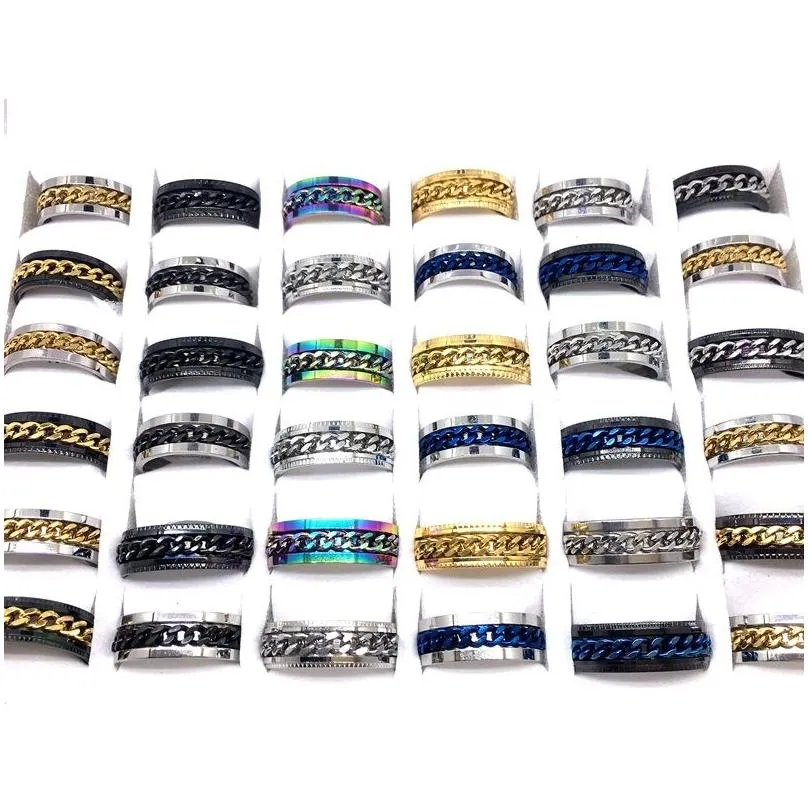 Wholesale 100pcs Mens Womens Band Rings Fashion Stainless Steel Chain Spinner Mix Colors Variety of styles Jewelry