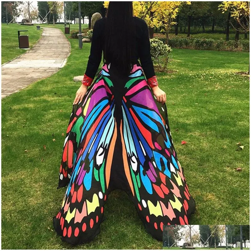 Women Butterfly Wing Large Fairy Cape Scarf Bikini Cover Up Chiffon Gradient Beach Cover Up Shawl Wrap Peacock Sarong 16 Colors