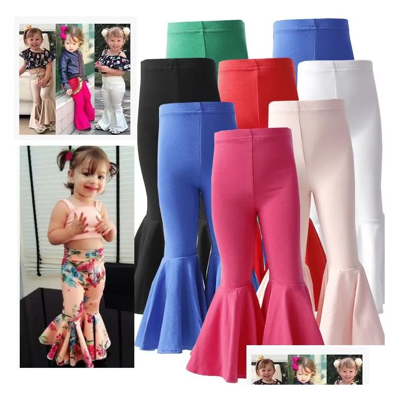 Mardi Gras Toddler Kids Shiny Leggings Solid Color Baby Girl Leather Pants Fashion Ruffle Bell Bottoms Kids Birthday suits Cotton