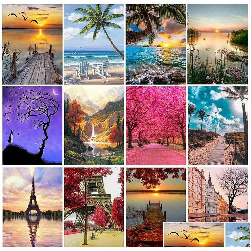 Square 5D DIY Diamond Painting Waterfall Nature Full Round Drill Diamond Embroidery Landscape Mosaic Picture Of Rhinestones Home Decor
