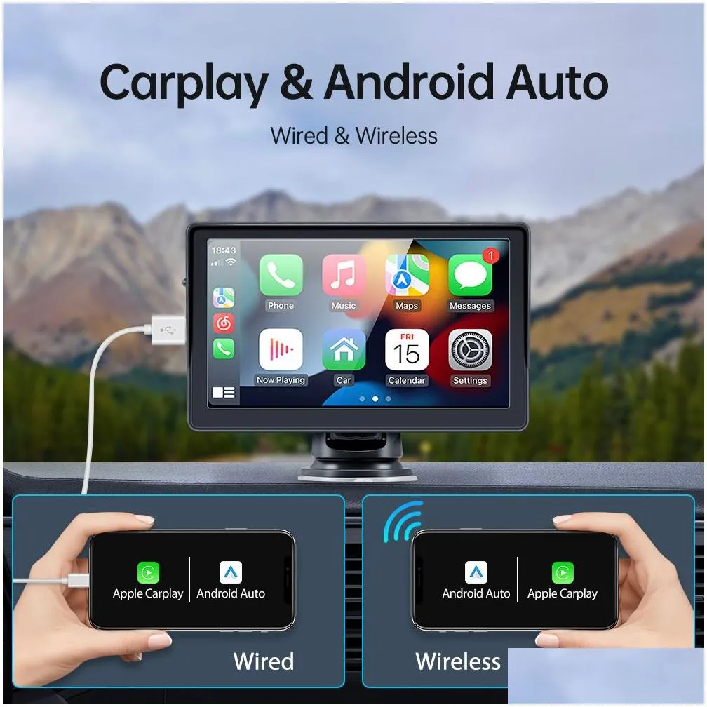 Portable CarPlay With Sunshade USB Multimedia Player Android Auto Monitor AirPlay Phone Mirror Link for Car Bus SUV Truck Lorry Van