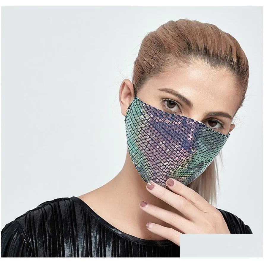 Shiny colorful Sequins Face Mask Washable Reuse PM2.5 Face Mouth Cover Cotton Protective Masks Elastic Earloop Anti-Pollution