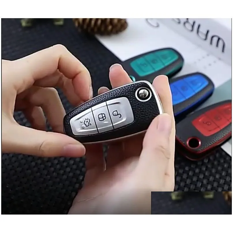 New TPU Car Key Case Leather Keys Cover For Ford Ranger C-Max S-Max Focus Galaxy Mondeo Transit Tourneo Custom Auto Key Holder Cars