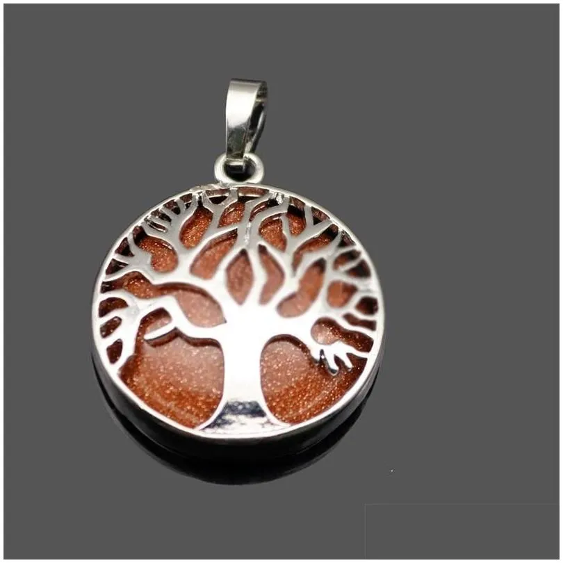 New Natural Stone Pendant Gemstone Tree of life Charms Pendant DIY Necklace For Women Men Jewelry