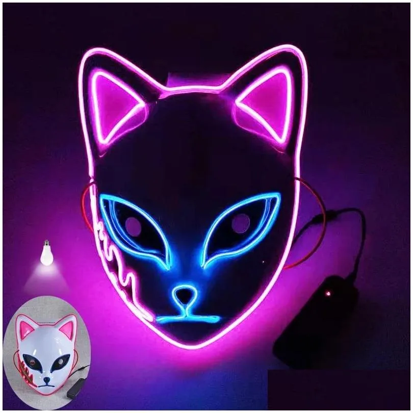 Halloween Party EL FOX Masks Demon Slayers Cosplay Mask LED For Men Women Halloween Props