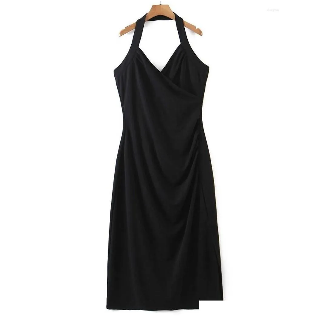 plus size dresses good quality women inner halter slim waist pleated design v-neck sexy charming slit formal dress