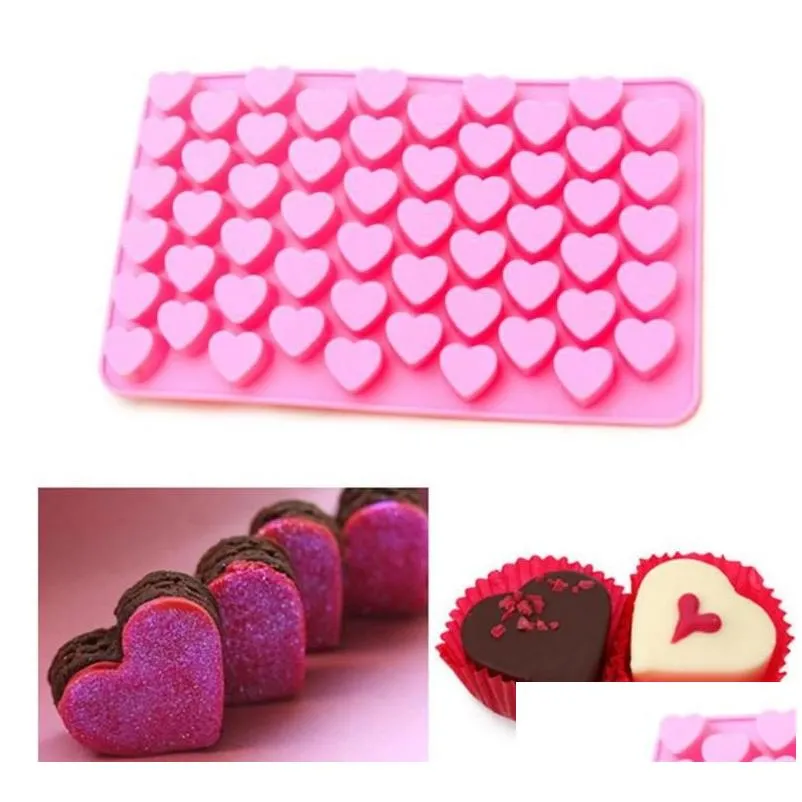 Silicone Heart Shape Chocolate Mold Gummy Candy Maker Ice Tray Jelly Mould 55 Cavity Kitchen Dessert cake bakeware tools solid pink