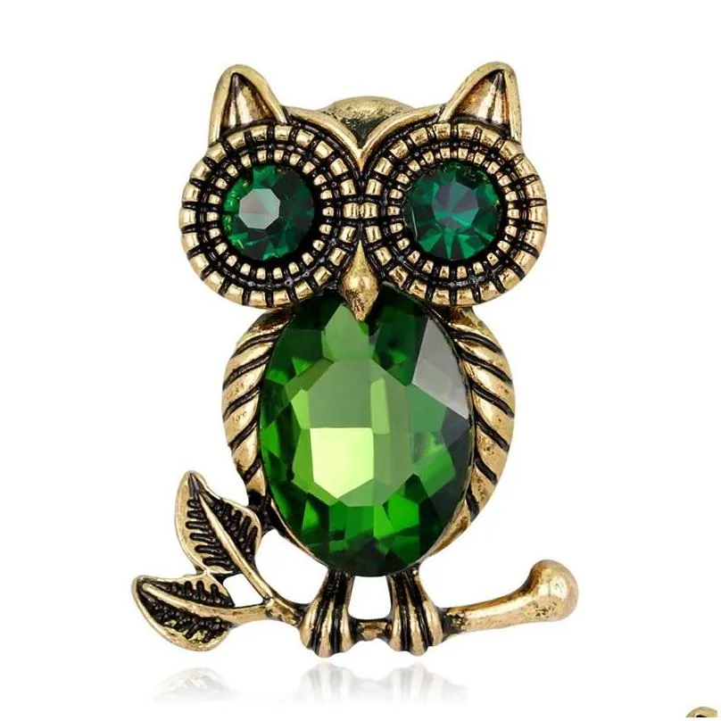3 Colors Rhinestone Retro Owl Pin Brooch Designer Brooches Badge Metal Enamel Pin Broche Women Luxury Jewelry Party Decoration