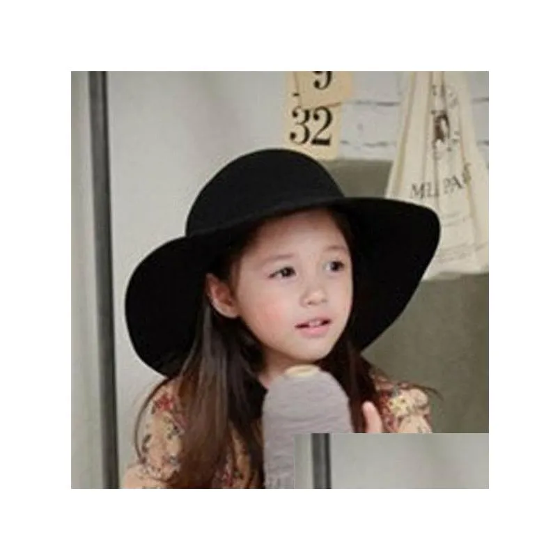 Vintage Retro Kids Child Boy Girl Hats Fedora Wool Felt Crushable Wide Brim Cloche Floppy Sun Beach Cap 1 lot/ 10PCS Free Shipping