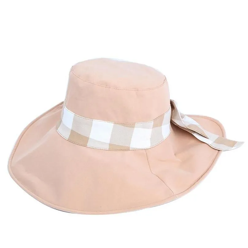 Wide Brim Hats Women`s Spring Summer Sun Bow Decoration Beach Caps Fashion Luxury Design UV Protection For Women