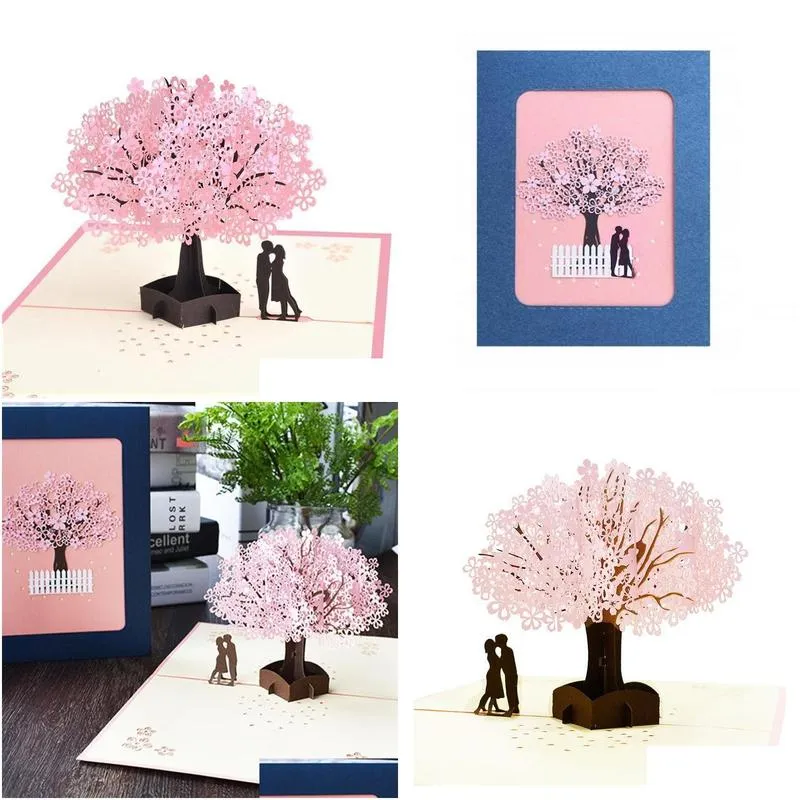 Handmade Up Romantic Birthday, Anniversary, Dating Card For Husband, Wife, Boyfriend, Girlfriend - Cherry Blossom Tree With Greeting