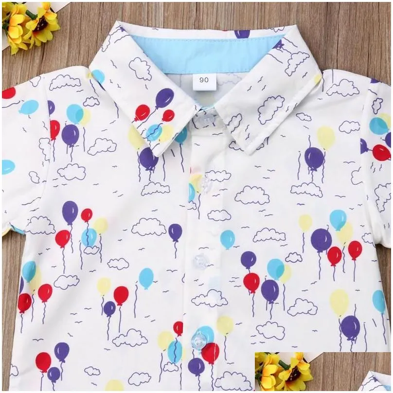 Baby Summer Clothing Toddler Baby Boy Formal Suit Flower Dress Shirt+Shorts Bottoms Outfits Balls Print 2Pcs Clothes 1-6Y1